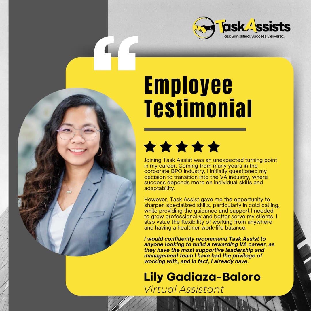 Employee Testimonial - Lily Gadiaza-Baloro (Virtual Assistant)